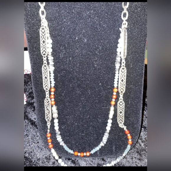 Premier Designs  FAST FORWARD Versatile Necklace Antiqued Silver Tone, Grey, Red - Picture 2 of 7